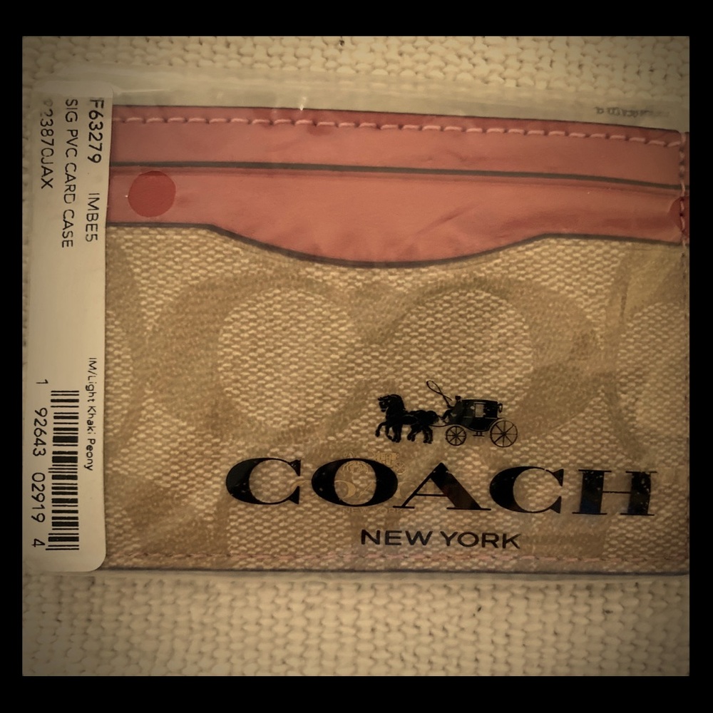 NWT Coach NY Colorblock Card Holder in Khaki/Peony